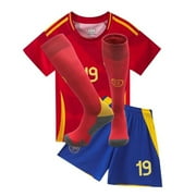 2024 European Cup Spain #19 Lamine YamalKIDS Soccer Jersey for Boys Girls, 3 Piece Set T-shirts Shorts Socks Boys' Soccer Jersey , Youth Football Training Uniform Set for Kids (Size for 10-11 Years)